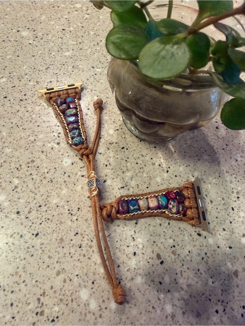 Cape Diablo Handcrafted Tan Leather Watch Band with Multicolor Beads
